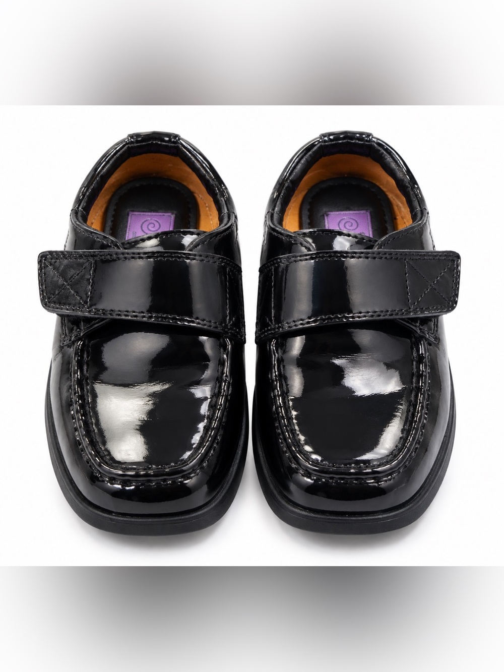 Kids Black Patent Dress Shoes Hook & Loop Formal Wedding Size 5